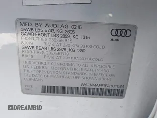 2015 Audi Q5 Prestige with VIN WA1VMAFP7FA101084, listed as a IAAI auction lot 42512810 with 140,000 mi miles and . Bid and sale history available at DreamBid. Image 9.