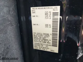 2021 Nissan Maxima SV with VIN 1N4AA6CV5MC513640, listed as a IAAI auction lot 41706829 with 52,718 mi miles. Bid and sale history available at carsss.com. Image 9.