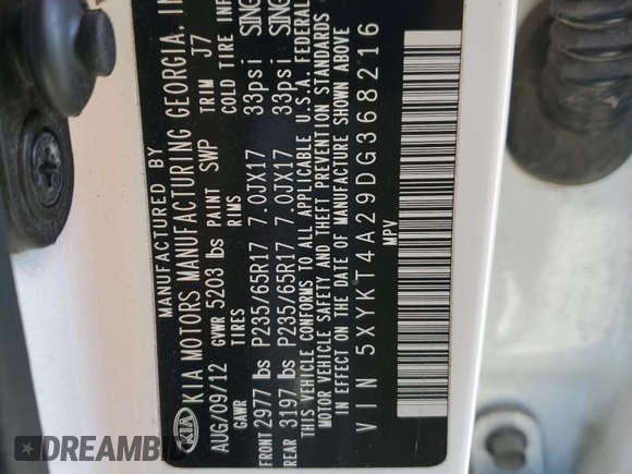 2013 Kia Sorento LX with VIN 5XYKT4A29DG368216, listed as a Copart auction lot 84177224 with 169,666 mi miles and Salvage Title. Bid and sale history available at carsss.com. Image 13.