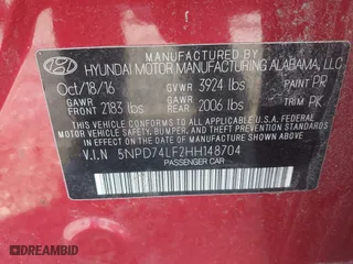 2017 Hyundai Elantra SE with VIN 5NPD74LF2HH148704, listed as a IAAI auction lot 41427250 with 143,142 mi miles. Bid and sale history available at carsss.com. Image 9.