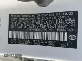 2022 Toyota Corolla Hatchback SE with VIN JTND4MBE6N3190149, listed as a Copart auction lot 66313594 with 47,069 mi miles and Salvage Title. Bid and sale history available at carsss.com. Image 13.