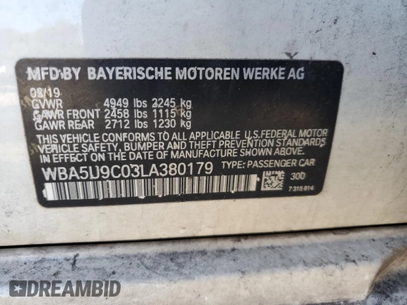 2020 BMW 3 Series M340i xDrive with VIN WBA5U9C03LA380179, listed as a Copart auction lot 44415265 with 66,172 mi miles and Salvage Title. Bid and sale history available at DreamBid. Image 12.