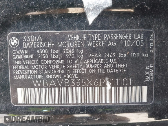 2006 BMW 3 Series 330i z VIN WBAVB335X6PS11101, wystawiony jako IAAI lot #41656554 z przebiegiem 136 673 mil mil oraz . Historia ofert i sprzedaży dostępna na DreamBid. Obrazek 9.