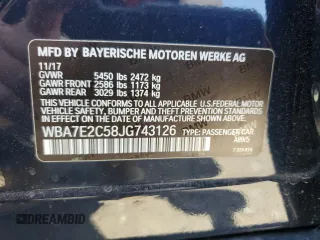 2018 BMW 7 Series 740i with VIN WBA7E2C58JG743126, listed as a Copart auction lot 53843795 with 90,614 mi miles and Salvage title. Bid and sale history available at DreamBid. Image 13.