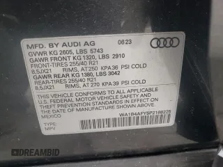 2023 Audi SQ5 Premium Plus with VIN WA1B4AFY5P2168225, listed as a Copart auction lot 54802324 with 6,868 mi miles and . Bid and sale history available at DreamBid. Image 13.