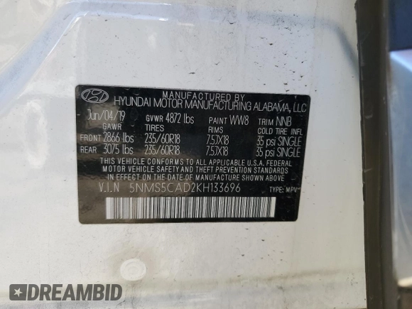 2019 Hyundai Santa Fe Ultimate with VIN 5NMS5CAD2KH133696, listed as a Copart auction lot 83610624 with 44,058 mi miles and Salvage Title. Bid and sale history available at carsss.com. Image 15.