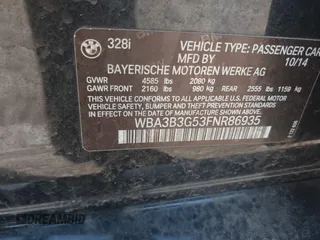 2015 BMW 3 Series 328i xDrive with VIN WBA3B3G53FNR86935, listed as a IAAI auction lot 41795869 with 69,589 mi miles and . Bid and sale history available at DreamBid. Image 9.