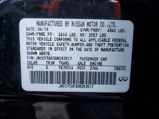 2016 Infiniti Q50 2.0t Premium with VIN JN1CV7AR3GM253517, listed as a Copart auction lot 49679935 with 100,160 mi miles and Salvage Title. Bid and sale history available at carsss.com. Image 14.
