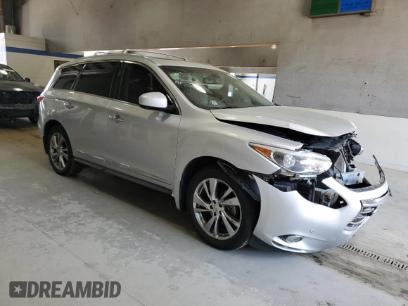 2013 Infiniti JX35 with VIN 5N1AL0MM4DC346349, listed as a Copart auction lot 54494605 with 186,729 mi miles and Salvage Title. Bid and sale history available at DreamBid. Image 4.