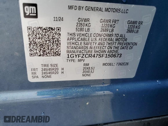 2025 Cadillac XT4 FWD Premium Luxury with VIN 1GYFZCR47SF150673, listed as a Copart auction lot 56108895 with 2,167 mi miles and Salvage title. Bid and sale history available at DreamBid. Image 14.