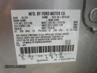 2024 Ford Explorer Limited with VIN 1FMSK7FH9RGA04525, listed as a Copart auction lot 88406185 with 24,006 mi miles and Clean Title. Bid and sale history available at carsss.com. Image 13.