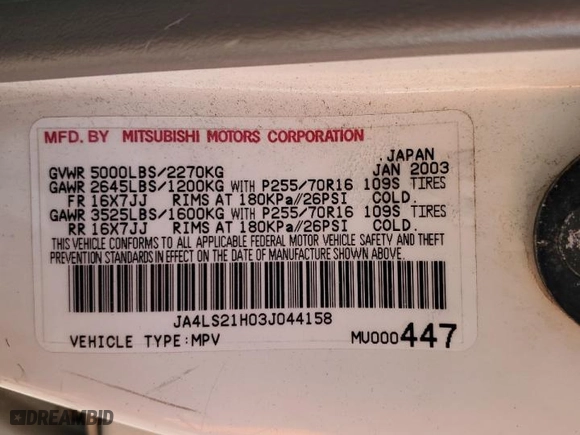 2003 Mitsubishi Montero Sport ES with VIN JA4LS21H03J044158, listed as a Copart auction lot 72659204 with 189461 miles and Salvage Title. Bid and sale history available at carsss.com. Image 13.