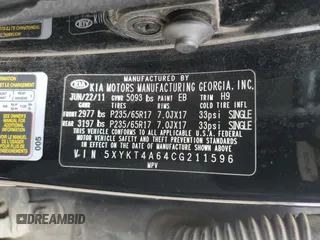 2012 Kia Sorento LX with VIN 5XYKT4A64CG211596, listed as a Copart auction lot 51522015 with 190,813 mi miles and Clean Title. Bid and sale history available at carsss.com. Image 13.