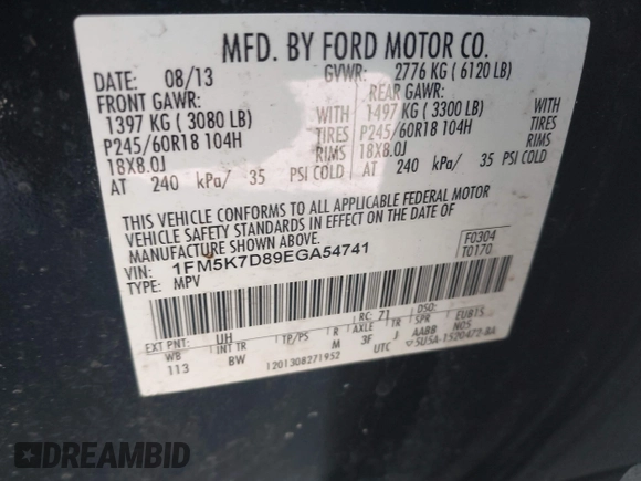 2014 Ford Explorer XLT z VIN 1FM5K7D89EGA54741, wystawiony jako IAAI lot #42228508 z przebiegiem 150 878 mil mil oraz . Historia ofert i sprzedaży dostępna na DreamBid. Obrazek 9.