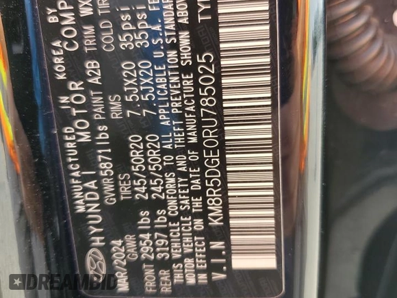 2024 Hyundai Palisade Limited z VIN KM8R5DGE0RU785025, wystawiony jako Copart lot #54611045 z przebiegiem 7 477 mil mil oraz Szkoda całkowita • Salvage title. Historia ofert i sprzedaży dostępna na DreamBid. Obrazek 13.
