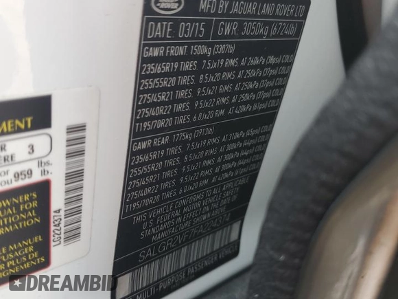 2015 Land Rover Range Rover with VIN SALGR2VF7FA224374, listed as a Copart auction lot 64389585 with 169,134 mi miles and Clean title. Bid and sale history available at DreamBid. Image 13.