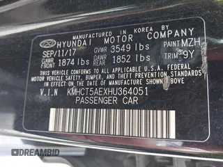2017 Hyundai Accent SE with VIN KMHCT5AEXHU364051, listed as a IAAI auction lot 41920440 with Not Provided miles and . Bid and sale history available at DreamBid. Image 9.