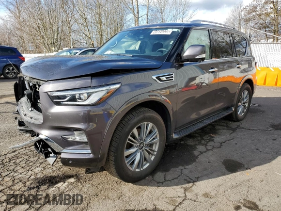 2024 Infiniti QX80 LUXE with VIN JN8AZ2AE2R9328307, listed as a Copart auction lot 44684235 with 20,261 mi miles and Non Repairable. Bid and sale history available at carsss.com. Image 1.