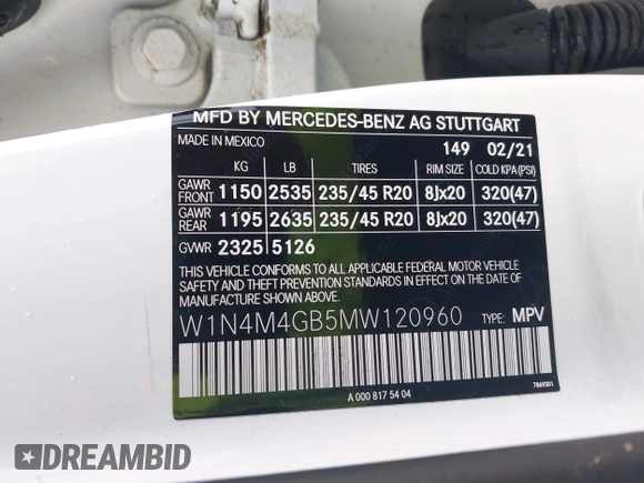2021 Mercedes-Benz GLB 250 с VIN W1N4M4GB5MW120960, выставлен на аукционе IAAI как лот 42257515 с пробегом 52 546 миль миль и . История ставок и продаж доступна на DreamBid. Изображение 9.