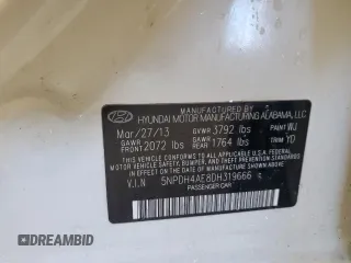 2013 Hyundai Elantra Limited z VIN 5NPDH4AE8DH319666, wystawiony jako Copart lot #54671365 z przebiegiem 89 473 mil mil oraz Szkoda całkowita • Salvage title. Historia ofert i sprzedaży dostępna na DreamBid. Obrazek 12.