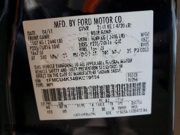 2011 Ford Escape Hybrid z VIN 1FMCU4K34BKC19594, wystawiony jako Copart lot #49479845 z przebiegiem 399 809 mil mil oraz Szkoda całkowita • Salvage title. Historia ofert i sprzedaży dostępna na DreamBid. Obrazek 13.