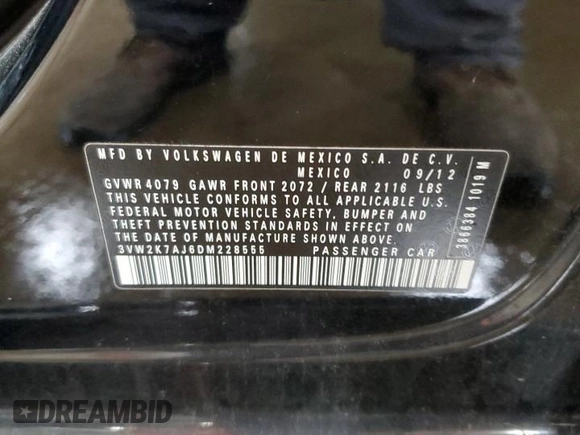 2013 Volkswagen Jetta S z VIN 3VW2K7AJ6DM228555, wystawiony jako Copart lot #61223345 z przebiegiem 62 526 mil mil oraz Szkoda całkowita • Salvage title. Historia ofert i sprzedaży dostępna na DreamBid. Obrazek 12.