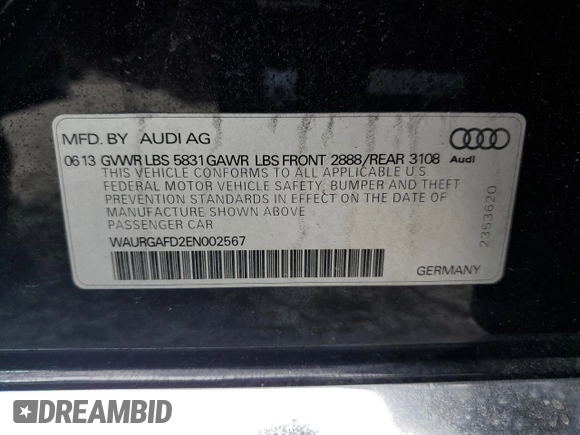 2014 Audi A8 3.0T z VIN WAURGAFD2EN002567, wystawiony jako Copart lot #48188395 z przebiegiem 159 477 mil mil oraz Szkody całkowita. Historia ofert i sprzedaży dostępna na DreamBid. Obrazek 12.