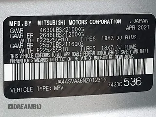2022 Mitsubishi Eclipse Cross LE с VIN JA4ASVAA6NZ012315, выставлен на аукционе IAAI как лот 41726087 с пробегом 69 063 миль миль и . История ставок и продаж доступна на DreamBid. Изображение 9.