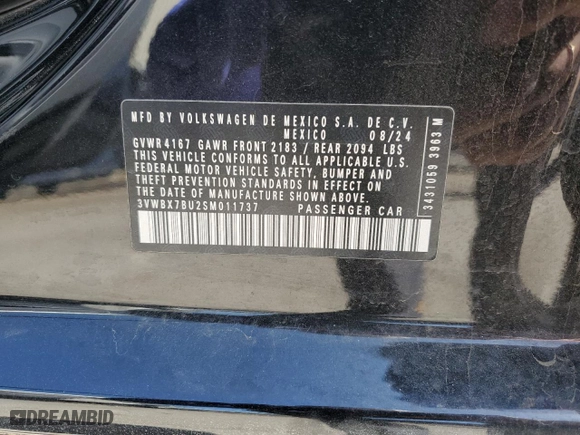 2025 Volkswagen Jetta Sport with VIN 3VWBX7BU2SM011737, listed as a Copart auction lot 52827425 with 11,521 mi miles and Clean Title. Bid and sale history available at carsss.com. Image 12.