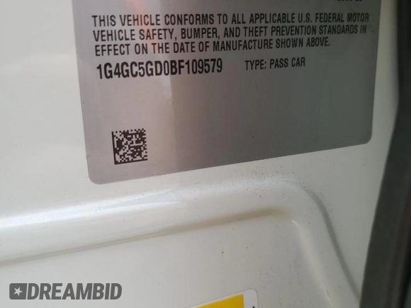 2011 Buick LaCrosse CXL with VIN 1G4GC5GD0BF109579, listed as a Copart auction lot 52768735 with 45,039 mi miles and Salvage Title. Bid and sale history available at DreamBid. Image 12.