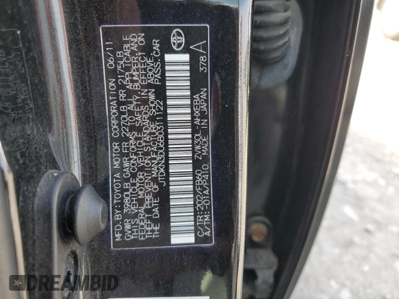 2011 Toyota Prius I with VIN JTDKN3DU6B0311122, listed as a Copart auction lot 51510715 with 252,654 mi miles and Clean Title. Bid and sale history available at carsss.com. Image 12.