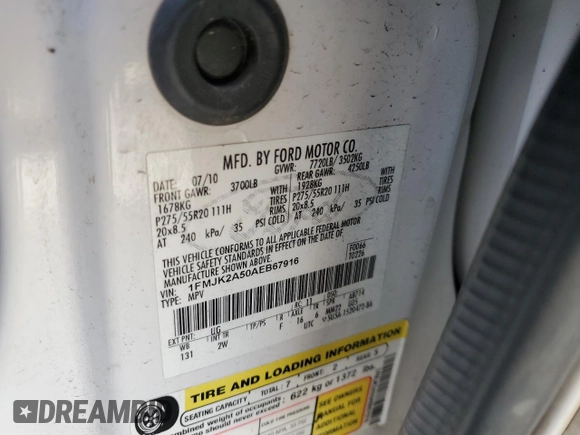 2010 Ford Expedition Max Limited with VIN 1FMJK2A50AEB67916, listed as a Copart auction lot 48482995 with 276,712 mi miles and Salvage title. Bid and sale history available at DreamBid. Image 13.