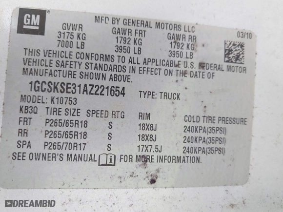 2010 Chevrolet Silverado 1500 LT with VIN 1GCSKSE31AZ221654, listed as a IAAI auction lot 40564208 with 239,609 mi miles. Bid and sale history available at carsss.com. Image 9.