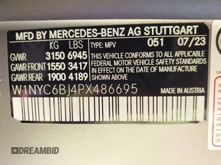 2023 Mercedes-Benz G 550 with VIN W1NYC6BJ4PX486695, listed as a IAAI auction lot 41638507 with 8,678 mi miles and . Bid and sale history available at DreamBid. Image 9.