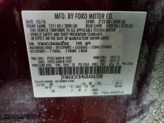 2016 Ford Flex SEL with VIN 2FMGK5C84GBA06508, listed as a Copart auction lot 42850695 with 103,026 mi miles and Clean Title. Bid and sale history available at carsss.com. Image 13.
