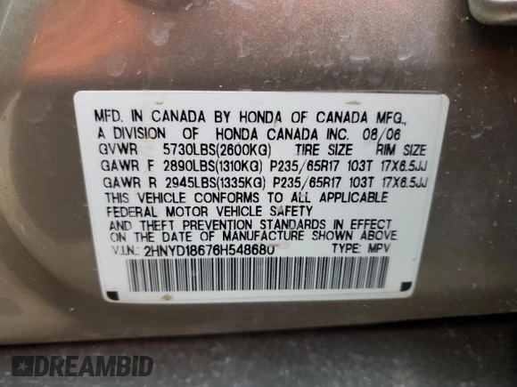 2006 Acura MDX Touring with VIN 2HNYD18676H548680, listed as a Copart auction lot 43071155 with 156,908 mi miles and Salvage Title. Bid and sale history available at carsss.com. Image 13.
