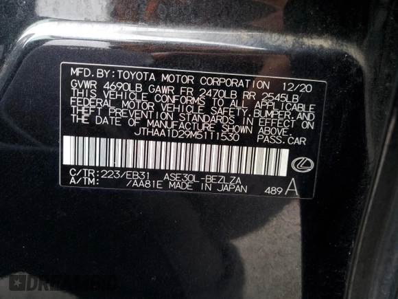 2021 Lexus IS 300 with VIN JTHAA1D29M5111530, listed as a Copart auction lot 65078415 with 76,997 mi miles and Salvage title. Bid and sale history available at DreamBid. Image 12.