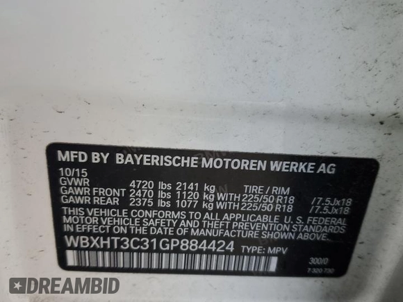 2016 BMW X1 xDrive28i with VIN WBXHT3C31GP884424, listed as a Copart auction lot 45737555 with 132,959 mi miles and Clean Title. Bid and sale history available at carsss.com. Image 12.