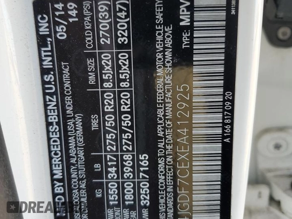 2014 Mercedes-Benz GL 450 with VIN 4JGDF7CEXEA412925, listed as a Copart auction lot 62164305 with 123,982 mi miles and Clean title. Bid and sale history available at DreamBid. Image 13.