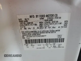 2012 Ford F-150 XL with VIN 1FTNF1CF7CKE38677, listed as a Copart auction lot 57560285 with Not provided miles and Clean title. Bid and sale history available at DreamBid. Image 12.