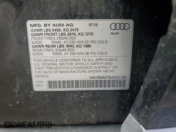 2018 Audi Q5 Premium Plus с VIN WA1BNAFY6J2221194, выставлен на аукционе Copart как лот 61436345 с пробегом 92 839 миль миль и Списание • Salvage title. История ставок и продаж доступна на DreamBid. Изображение 13.
