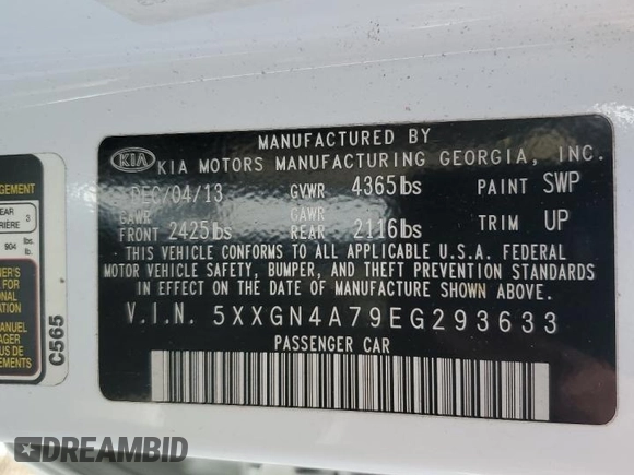 2014 Kia Optima EX with VIN 5XXGN4A79EG293633, listed as a Copart auction lot 54903205 with 120,497 mi miles and Salvage Title. Bid and sale history available at carsss.com. Image 12.