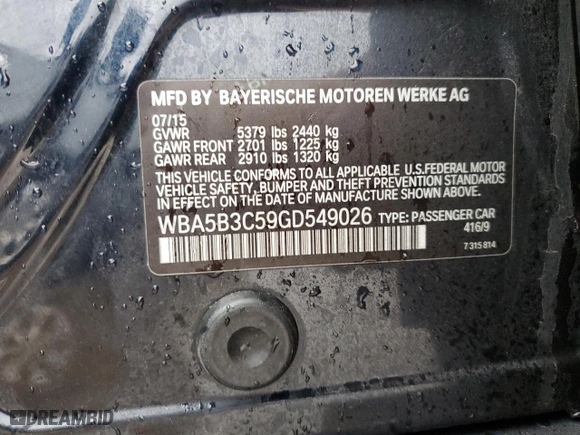2016 BMW 5 Series 535i xDrive with VIN WBA5B3C59GD549026, listed as a Copart auction lot 86106324 with 0 mi miles and Salvage Title. Bid and sale history available at carsss.com. Image 12.