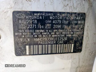 2019 Hyundai Ioniq SEL with VIN KMHC75LCXKU112520, listed as a Copart auction lot 54106345 with 119,965 mi miles and Clean Title. Bid and sale history available at DreamBid. Image 12.