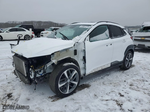 2021 Hyundai Kona Limited with VIN KM8K3CA53MU731771, listed as a Copart auction lot 43697275 with 43,539 mi miles and Salvage Title. Bid and sale history available at carsss.com. Image 1.