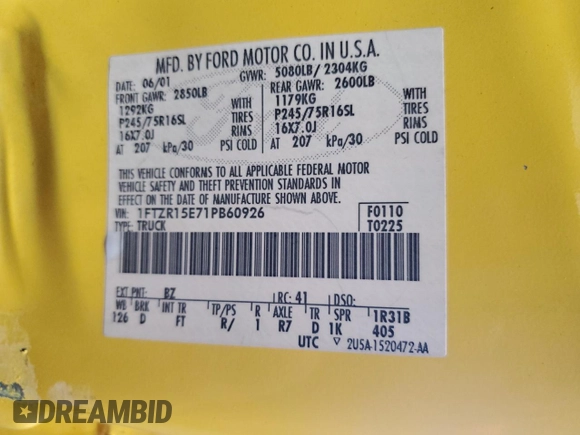 2001 Ford Ranger XL Fleet z VIN 1FTZR15E71PB60926, wystawiony jako Copart lot #56004275 z przebiegiem 175 461 mil mil oraz Szkoda całkowita • Salvage title. Historia ofert i sprzedaży dostępna na DreamBid. Obrazek 12.
