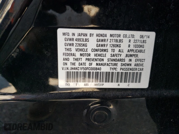 2015 Acura RLX Technology with VIN JH4KC1F50FC000840, listed as a Copart auction lot 73849204 with 147,403 mi miles and Clean title. Bid and sale history available at DreamBid. Image 13.