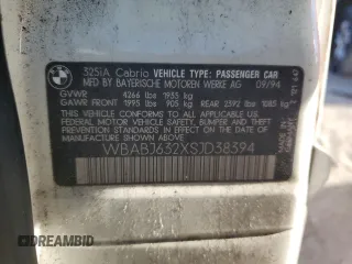 1995 BMW 3 Series 325iC with VIN WBABJ632XSJD38394, listed as a Copart auction lot 81062244 with 92,281 mi miles and Salvage Title. Bid and sale history available at carsss.com. Image 12.