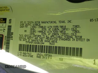 2013 Toyota Tundra z VIN 5TFRM5F14DX061244, wystawiony jako IAAI lot #41565473 z przebiegiem 253 238 mil mil oraz . Historia ofert i sprzedaży dostępna na DreamBid. Obrazek 9.