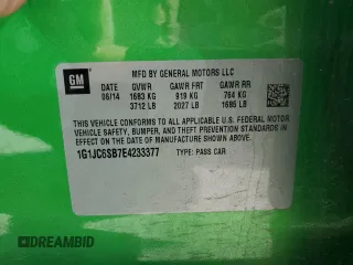 2014 Chevrolet Sonic LT with VIN 1G1JC6SB7E4233377, listed as a Copart auction lot 48409594 with 96,927 mi miles and Salvage Title. Bid and sale history available at carsss.com. Image 12.